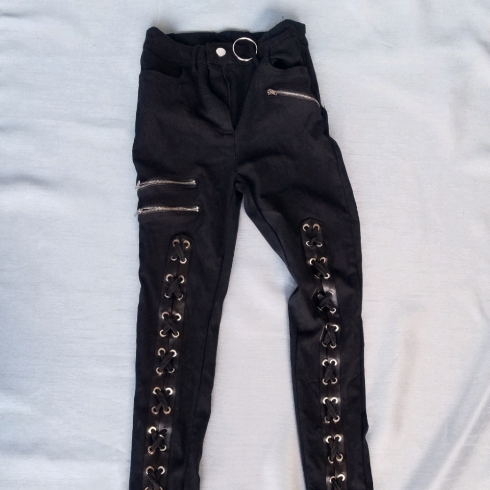 Punk rock zipper laced leggings